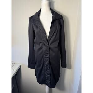 Athleta Long Black Rain Coat Magnetic Buttons Outdoors Athletic